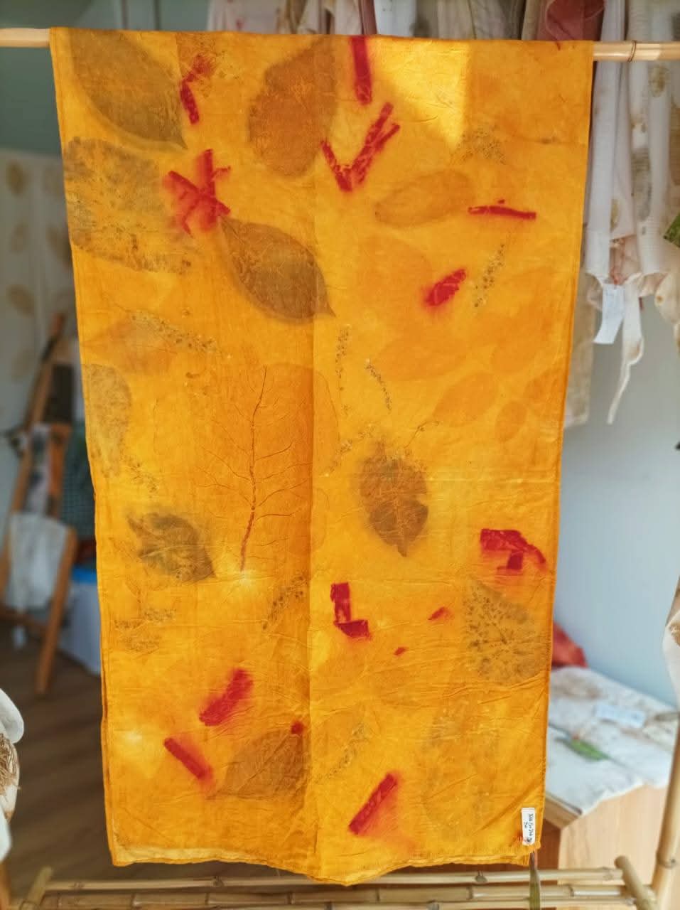 The Ratna Sari Yellow, Pink, Blue & Green Leaves Organic Cotton Silk Shawl